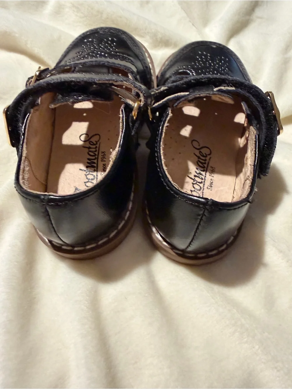 Footmates Kids Black Leather Double-Strap Dress Shoes Size 5M